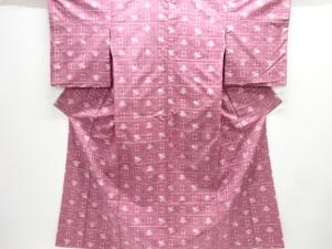 未使用品　格子に絣柄織り出し手織り節紬着物